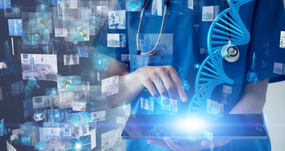 Network BioによるDNAや患者データを使った疾患解析をイメージする医療従事者